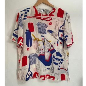 Vintage Galinda 100% Silk Blouse - Yacht Party Pattern